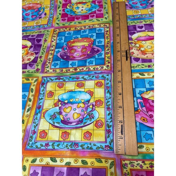 Hancock Fabrics Tea Cup Pattern Fabric 1/2 yard x 43" Multicolor - Picture 2 of 5